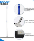 Heavy Duty 55 Inch Floor Squeegee With Wide 22 Inch Silicone Blade And Sturdy Steel Handle suitable for easy storage and drying.