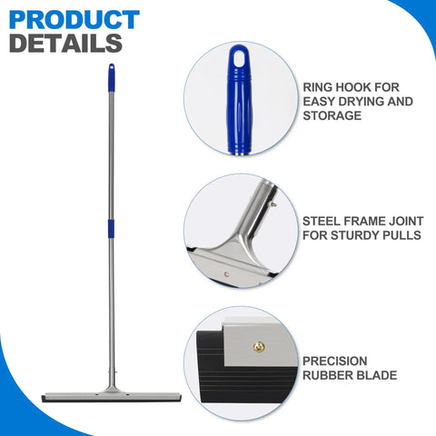 Heavy Duty 55 Inch Floor Squeegee With Wide 22 Inch Silicone Blade And Sturdy Steel Handle suitable for easy storage and drying.