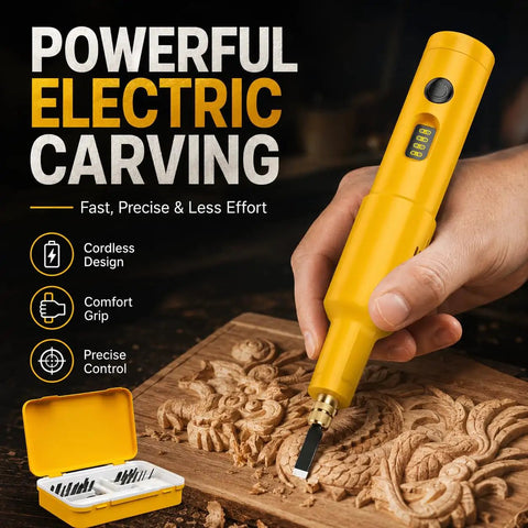 No Fuss Cordless Electric Wood Carving Tool With Kickass Battery Life And Hella Smooth Blade Swaps for detail work on carved wood.