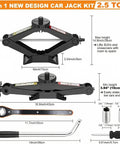 Heavy Duty Scissor Car Jack Kit For Tesla And SUV 2.5 Ton Capacity, adjustable height, includes handle and sockets.