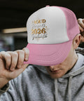 Proud Parent Of A 2026 Grad Womens Lightweight Pink Cap With Adjustable Buckle One Size Fits Most worn by person