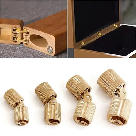 Brass Cylindrical Barrel Hinges For Cabinets Concealed Mount Hardware 8mm 10mm 12mm 14mm 16mm Set interior and multiple sizes shown