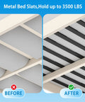Before and after of Heavy Duty Queen Bed Slats Universal Replacement for Metal or Wood Frames, showcasing strong steel support.
