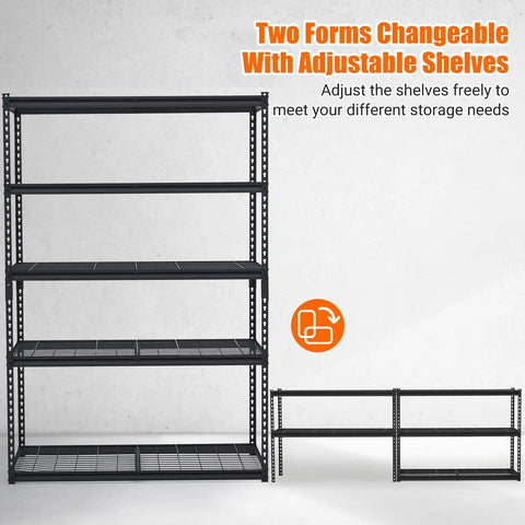 Beefy Heavy Duty Metal Shelving Unit With Adjustable Racks For Serious Garage Storage 5 Tier Steel Shelves 2500 Lb Capacity Basement Workshop Must Have Organizer For Tools And Supplies 48x24x72, black steel shelves