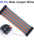 40-pin male jumper wires from Breadboard Jumper Wire Kit 360 Pieces With 10cm, 20cm, And 30cm Cables Including Male To Female, Male To Male, And Female To Female Connectors For Quick Arduino Raspberry Pi Prototyping, A No-Brainer Starter Pack