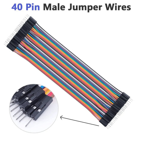 40-pin male jumper wires from Breadboard Jumper Wire Kit 360 Pieces With 10cm, 20cm, And 30cm Cables Including Male To Female, Male To Male, And Female To Female Connectors For Quick Arduino Raspberry Pi Prototyping, A No-Brainer Starter Pack