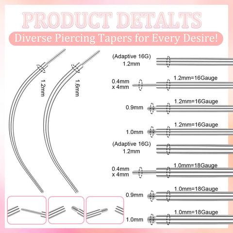 Piercing Taper Grabber Tool For Changing Jewelry 18G kit with diverse sizes and gauges for safe ear nose lip piercings