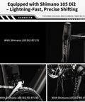 Close-up of Shimano 105 Di2 components on Lightweight Carbon Road Bike With T1000 Reinforced Frame And Carbon Fork And Seat Tube