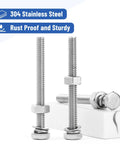 Nuts And Bolts Set 1/4-20 By 2-1/2 Inch Stainless Steel With Hex Nuts And Flat And Lock Washers, 10 Complete Sets, close-up view