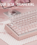 Premium Wireless Mechanical Keyboard With Hot Swap Gasket Mount, Lowkey Gorgeous Pink Shell, transparent and textured design features.