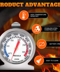 Battery-Free Analog Oven Thermometer With Dual Color Dial For Oven, Grill, Smoker And Fryer, showcasing product advantages.