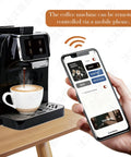 Top Shelf Fully Automatic Espresso Coffee Machine With Built In Milk Cooler And Precision Burr Grinder Featuring A Crisp Touchscreen app control.