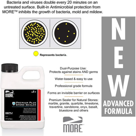 Premium Plus Stone Sealer Protector For Countertops Fights Stains On Natural Stone Marble And Granite Pint 16oz bottle with text