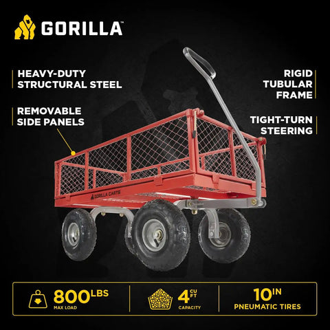 Heavy Duty Steel Utility Cart With 800 Pound Load Capacity 4 Cu Ft Bed Black Finish Removable Side Panels Displayed