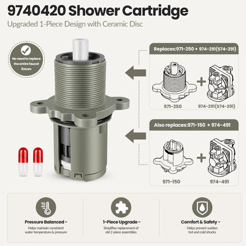 Pressure Balanced Shower Cartridge 9740420 Replacement For Pfister 0X8 JX8 VB8 JV8 Legacy Tub And Shower Valves