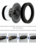 6.5 Inch Foam Speaker Enhancer Rings With Self Adhesive Backing High Rebound Car Door Baffles beside speaker showing use and details.