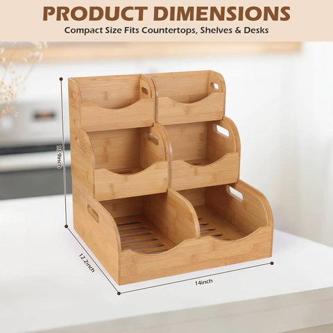 Three Tier Bamboo Pantry Organizer With Ventilated Design And Handy Handles For Fruits Vegetables Potatoes And Onions Plus Snacks Spices Coffee Pods And More On Countertop Pantry Or Living Room Storage