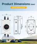 Dimensions diagram of 32A DC 1200V Solar Disconnect Isolator Switch With IP66 Waterproof Enclosure for solar installations