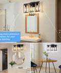 3 Light Farmhouse Vanity Light With Metal Cage In Black Anti Rust Wall Lamp in bathroom and hallway settings