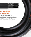 Close-up of No Fuss Lightweight Hybrid Air Compressor Hose 3/8 In X 10 Ft showcasing spiral synthetic yarn for durability.