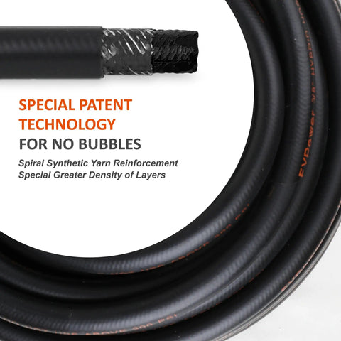Close-up of No Fuss Lightweight Hybrid Air Compressor Hose 3/8 In X 10 Ft showcasing spiral synthetic yarn for durability.