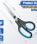 Three Pack Heavy Duty All Purpose Scissors Set With Stainless Steel Blades And Ultra Sharp Edges Ergonomic Comfort Grip Handles For Office Home School Sewing And Crafts Ideal For Paper Cardboard Fabric And More, 8.5-inch