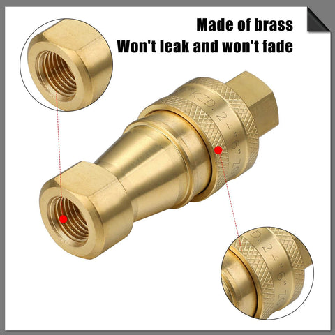Six Pack One Quarter Inch Quick Disconnect Coupler Valves for Carpet Cleaning Wands and Truck Mounts, Brass Quick Coupler Set