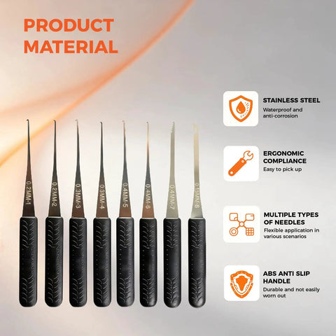 12 Piece Stainless Steel Tool Set With Ergonomic Handles For Broken Part Extraction And DIY Hardware Repair Heavy-Duty Rust Resistant Versatile Kit For Precision Work Great For Garage Or Workshop Black, 8 needle set