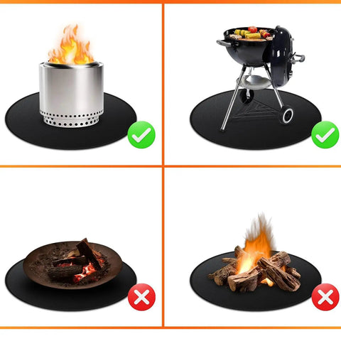 40 Inch Round Fire Pit Mat For Outdoor Grills And Bonfires, Heavy Duty Four Layer Fireproof Waterproof Oil Proof Pad in use