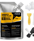 Your Go To Self Leveling Cement And Concrete Crack Filler For Driveways Patios And Walkways With Oil Based Waterproof Quick Dry Repair Sealant For Garage Floors Foundations Basements And More In Gray, 1.1 lb bag with application tools.