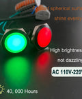 Green LED Indicator Light 110 To 220V AC Metal Built To Last Waterproof IP67 Raised Head With Wire in a lit environment