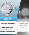 20 Psi Pressure Cooker Gauge Replacement With 2 Inch Dial, Stainless Steel Case, IP67 Waterproof shown in comparison image