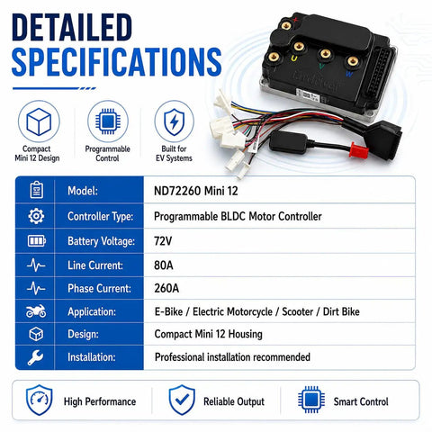 The Full Send 72V Programmable Bldc Motor Controller For Electric Bikes Scooters And Dirt Cycles High Amp Brushless Speed Regulator specifications.