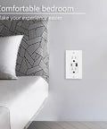Heavy Duty 20 Pack 15 Amp Wall Outlets With Dual Usb A And C Ports, 5.8A Fast Charging, Tamper Resistant Receptacles With Matte Finish in a bedroom setting.