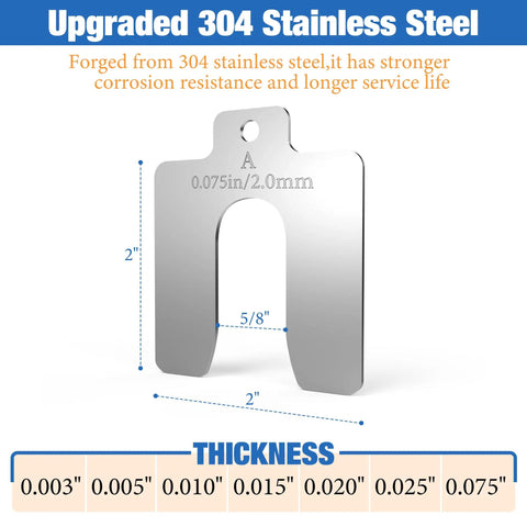 70 Pcs Stainless Steel Slotted Shim Kit For Leveling And Calibration In Machinist Shops Includes 2 Inch By 2 Inch Shim Stock Size A And Multiple Thicknesses For Precise Easy Adjustments And Tooling, single shim shown