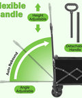 Foldable Wagon Cart With Wheels For Outdoor Adventures showing height adjustable and angle adjustable detachable handle.