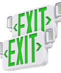 LED Combo Emergency Exit Sign With Two Adjustable Heads And Backup Battery 120 277V UL 924 Listed Green Letter Commercial Grade Safety Lighting