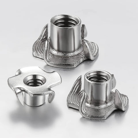 4-pack T-nuts, 1/4-20, 304 stainless steel, four-jaw for threaded insertion