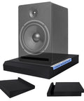 Foam Studio Monitor Isolation Pads with Adjustable Tilt for 8 to 10 Inch Speakers, 16.5 x 15 x 2.5 Inches, Black, shown with speaker.