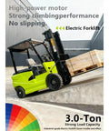 Heavy Duty Electric Forklift With Plug And Play Fast Charging And Zero Turning Radius Four Way Mini Lift Truck serving as a warehouse workhorse, lifting pallets.