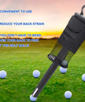 Top Golf Ball Collector Shag Bag Holds About 75 Balls With Detachable Retriever Tube And Nylon Storage Bag Black shown in field scooping balls
