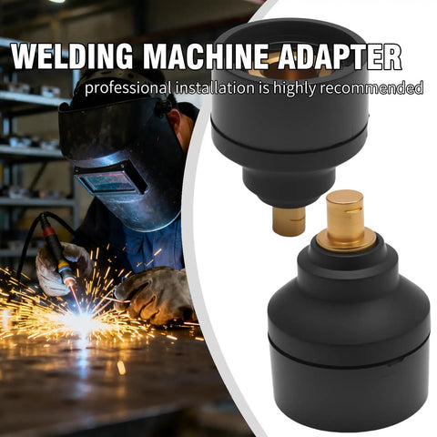 Brass Adapter Connectors Two Pack For Welding And Plasma Cutting Machines Ten Twenty Five Male To Thirty Five Fifty Female TIG Welding Torch Connector Adapter With Heavy Duty Brass Construction And Enhanced Compatibility shown with welder.