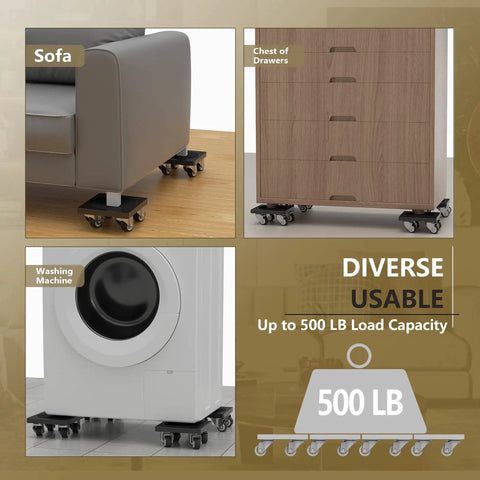 Heavy Duty Furniture Mover Dolly With 360 Degree Rotating Wheels moving sofa, drawers, and washing machine, 500 lb capacity