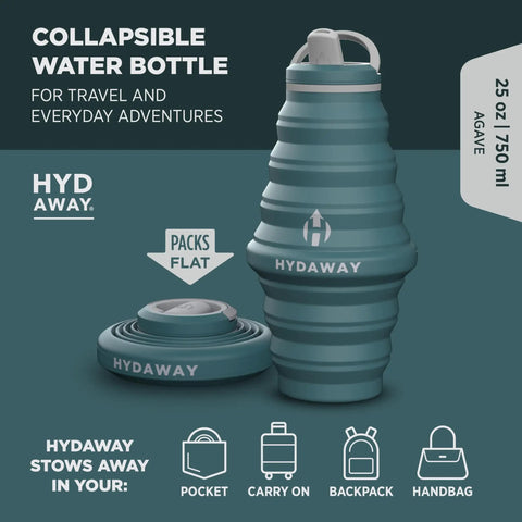 25oz Collapsible Travel Water Bottle With Leakproof Flip Top Lid BPA Free displayed expanded and collapsed