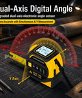 Badass 4 In 1 Laser Tape Measure With 328 Ft Range And 16 Ft Self Locking Blade Featuring Dual Axis Level And Cross Line Projection, showing dual-axis electronic angle sensor.