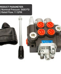 Joystick Hydraulic Control Valve With Two Spools 11 GPM Directional Valve For Log Splitters Tractors And Loaders Closed Center System Auto Reset Lever Heavy Duty Double Acting Cylinders