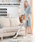 Person using Heavy Hitting 10 In 1 Steam Mop With Detachable Handheld Unit And 3 Reusable Microfiber Pads for deep cleaning stains.