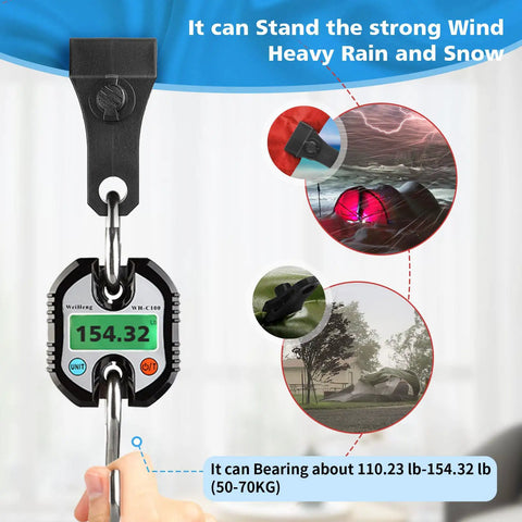 Heavy Duty Tarp Clips Set Of 6 With Lock Grip And Thumb Screws in wind and rain endurance test showing weight capacity.