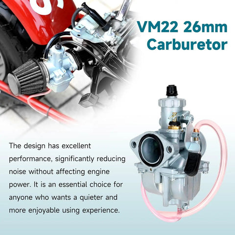 26mm Predator 212 Carburetor Upgrade Kit for 212cc Coleman CT200U mini bikes and go karts shown with intake filter and manifold.