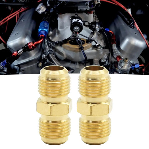 Copper Tubing Extension Joint Connectors One Half Inch Male Flare Brass Fittings For Lengthening And Connecting Copper Pipes Two Pack High Quality Pure Copper For Gas Refrigeration And Instrumentation Hydraulic Systems, two brass connectors shown